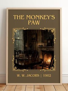 The monkey's paw Classic Book Art Print by W. W. Jacobs – framed print leaning on a wooden floor