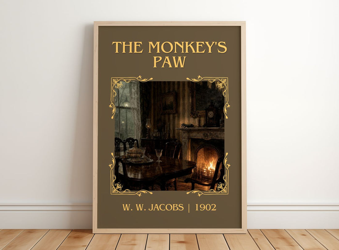 The monkey's paw Classic Book Art Print by W. W. Jacobs – framed print leaning on a wooden floor