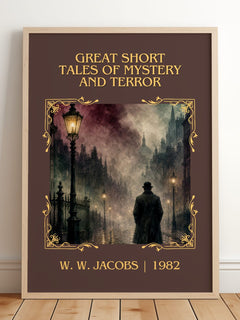Great Short Tales of Mystery and Terror Classic Book Art Print by W. W. Jacobs – framed print leaning on a wooden floor