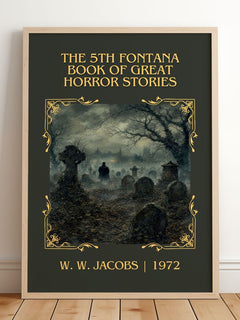 The 5th Fontana Book of Great Horror Stories Classic Book Art Print by W. W. Jacobs – framed print leaning on a wooden floor