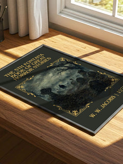 The 5th Fontana Book of Great Horror Stories Classic Book Art Print by W. W. Jacobs – print on a sunlit desk