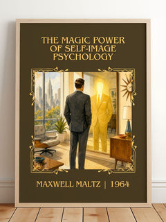 The Magic Power of Self-Image Psychology Classic Book Art Print by Maxwell Maltz – framed print leaning on a wooden floor