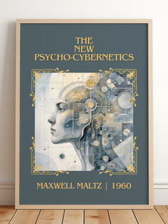 The New Psycho-Cybernetics Classic Book Art Print by Maxwell Maltz – framed print leaning on a wooden floor
