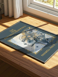 The New Psycho-Cybernetics Classic Book Art Print by Maxwell Maltz – print on a sunlit desk