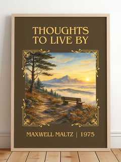 Thoughts to live by Classic Book Art Print by Maxwell Maltz – framed print leaning on a wooden floor