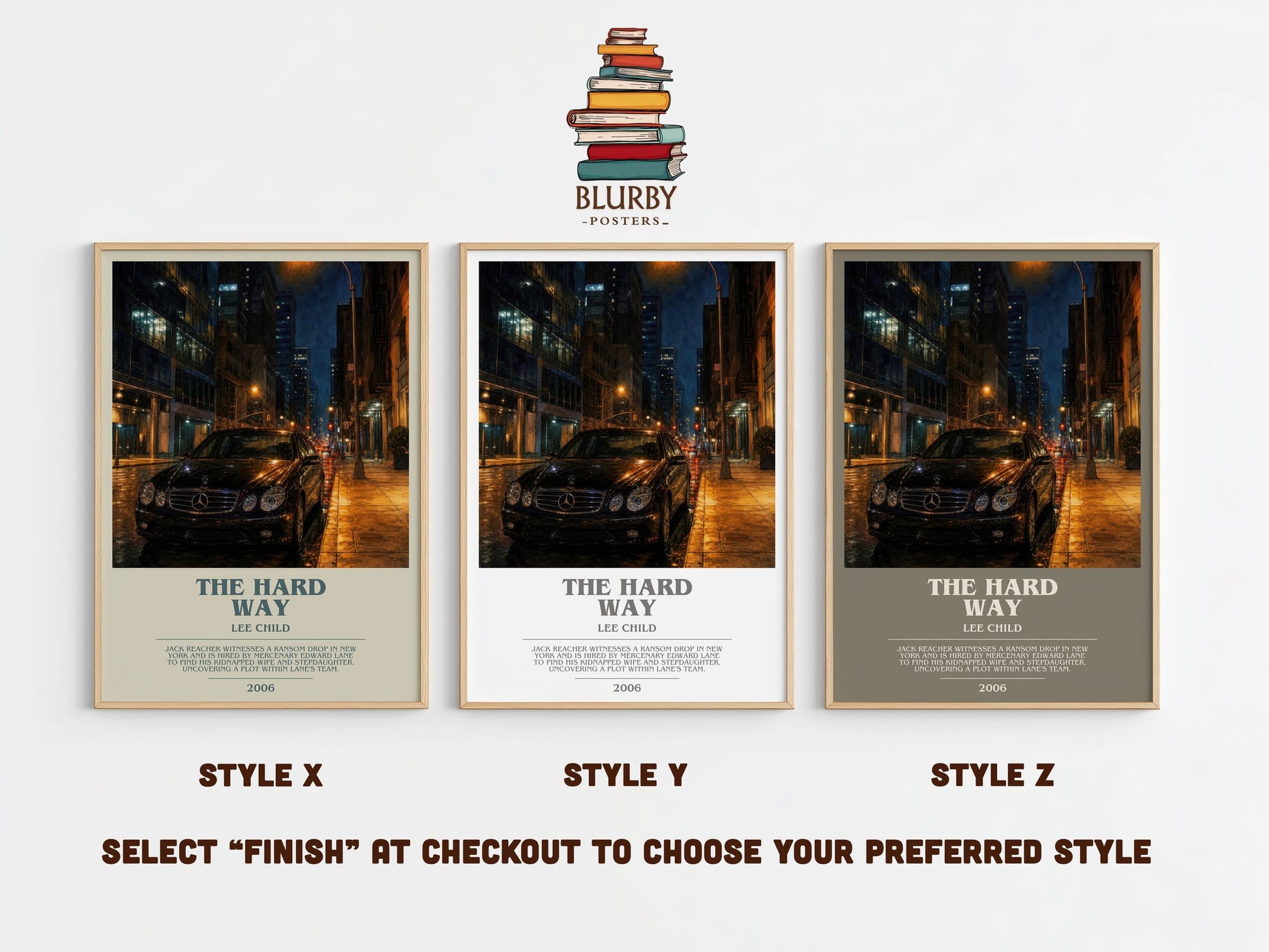 The Hard Way bookish print in frame leaning in hallway – thriller wall art