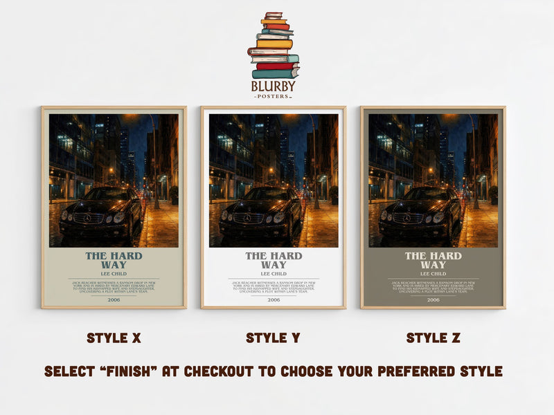 The Hard Way bookish print in frame leaning in hallway – thriller wall art