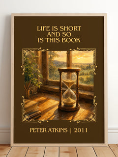 Life Is Short And So Is This Book Classic Book Art Print by P. Atkins – framed print leaning on a wooden floor