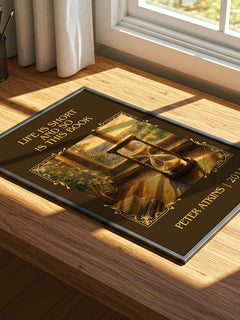 Life Is Short And So Is This Book Classic Book Art Print by P. Atkins – print on a sunlit desk