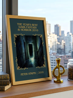 The Year's Best Dark Fantasy & Horror 2010 Classic Book Art Print by Peter Atkins – framed print on a city-view windowsill