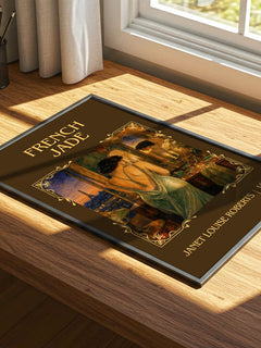 French Jade Classic Book Art Print by Janet Louise Roberts – print on a sunlit desk