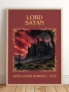 Lord Satan Classic Book Art Print by Janet Louise Roberts – framed print leaning on a wooden floor