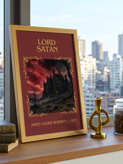 Lord Satan Classic Book Art Print by Janet Louise Roberts – framed print on a city-view windowsill