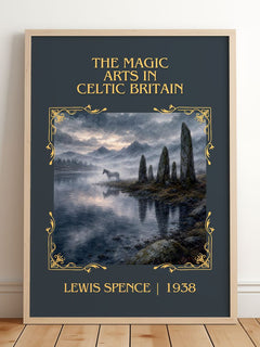 magic arts in Celtic Britain Classic Book Art Print by Lewis Spence – framed print leaning on a wooden floor