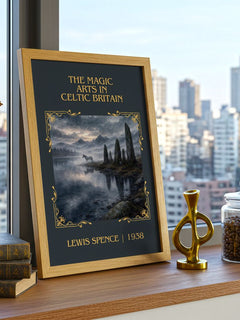 magic arts in Celtic Britain Classic Book Art Print by Lewis Spence – framed print on a city-view windowsill