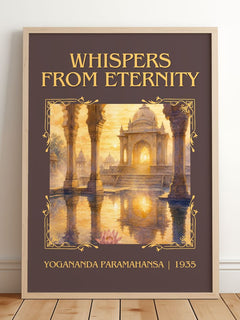 Whispers from Eternity Classic Book Art Print by Yogananda Paramahansa – framed print leaning on a wooden floor
