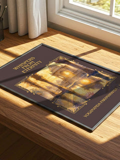 Whispers from Eternity Classic Book Art Print by Yogananda Paramahansa – print on a sunlit desk