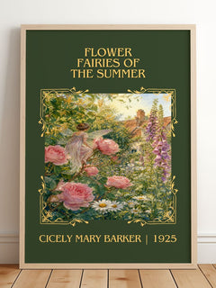 Flower Fairies of the Summer Classic Book Art Print by C. Barker – framed print leaning on a wooden floor