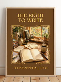 The Right to Write Classic Book Art Print by Julia Cameron – framed print leaning on a wooden floor