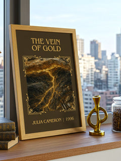 The Vein of Gold Classic Book Art Print by Julia Cameron – framed print on a city-view windowsill