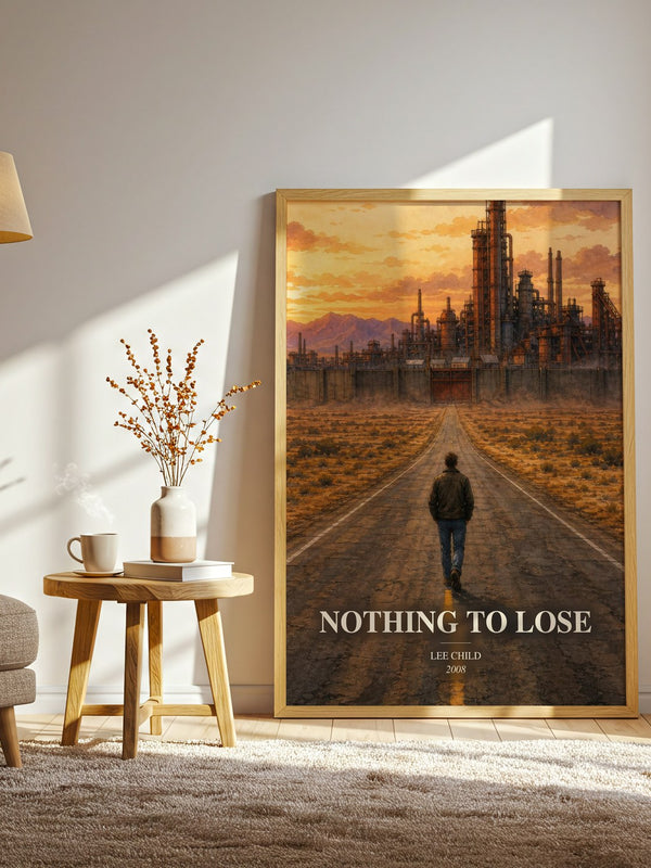 Nothing To Lose watercolour print in frame leaning in hallway – thriller wall art