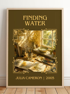Finding water Classic Book Art Print by Julia Cameron – framed print leaning on a wooden floor