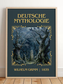 Deutsche mythologie Classic Book Art Print by Wilhelm Grimm – framed print leaning on a wooden floor