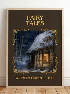 Fairy tales Classic Book Art Print by Wilhelm Grimm – framed print leaning on a wooden floor