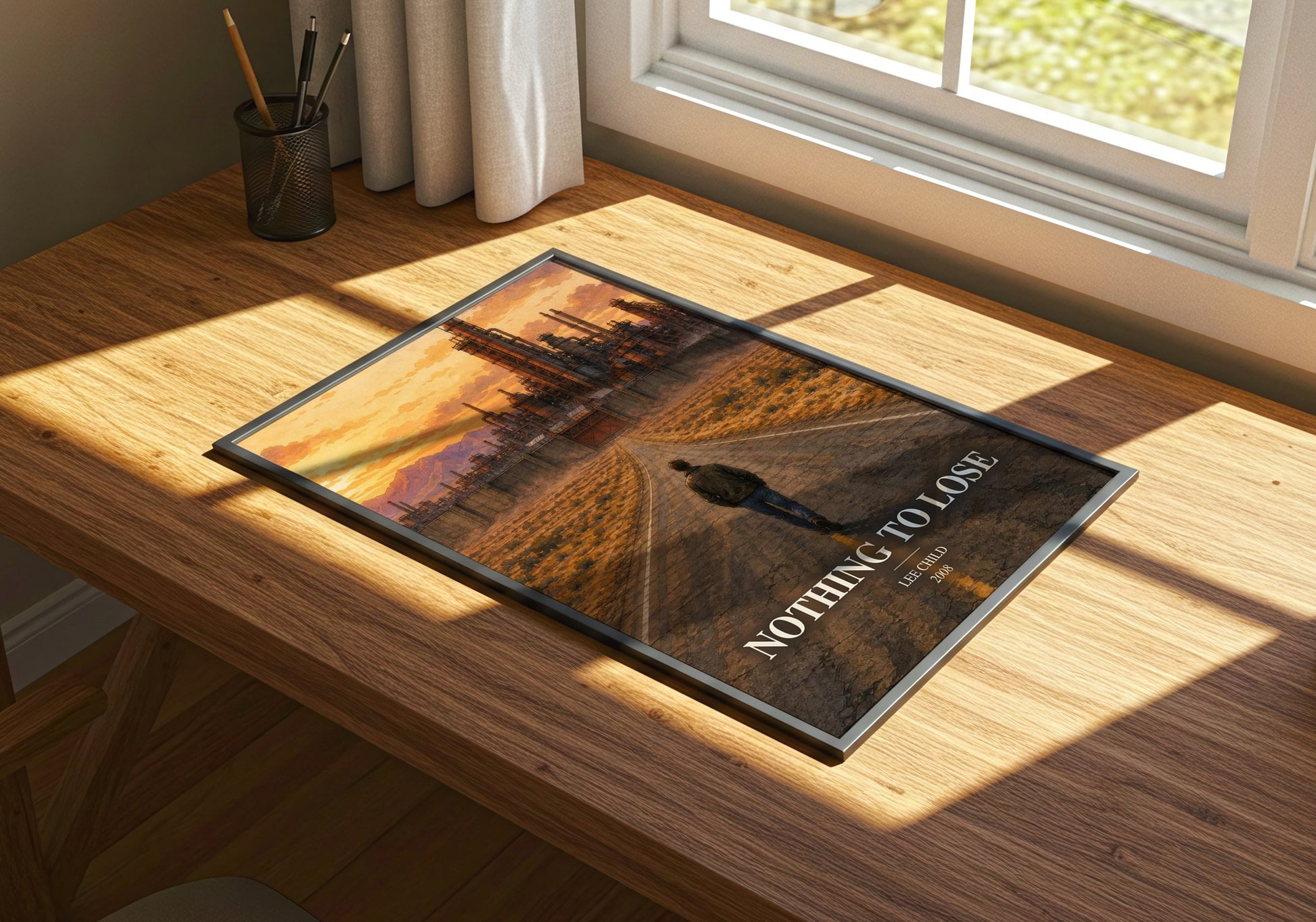 Nothing To Lose watercolour book poster framed on wall – thriller wall art