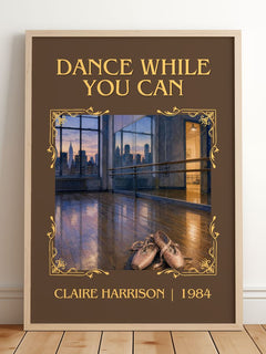 Dance While You Can Classic Book Art Print by Claire Harrison – framed print leaning on a wooden floor