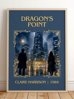 Dragon's Point Classic Book Art Print by Claire Harrison – framed print leaning on a wooden floor