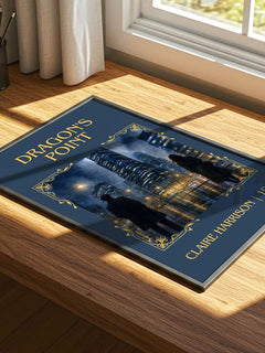 Dragon's Point Classic Book Art Print by Claire Harrison – print on a sunlit desk