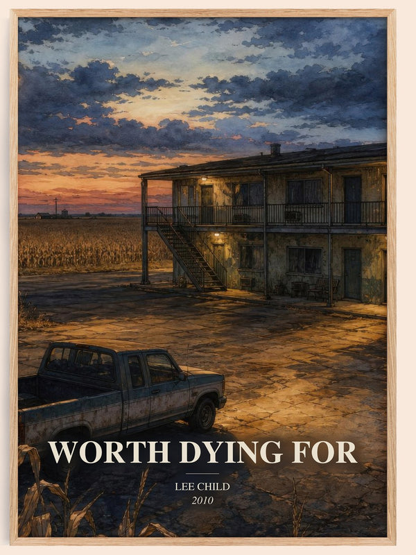 Worth Dying For watercolour book poster by Lee Child – framed literary art print