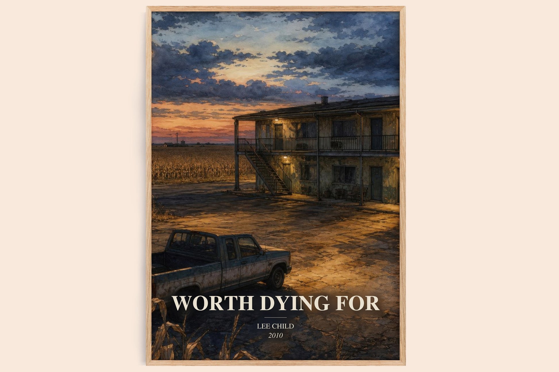 Worth Dying For watercolour book poster by Lee Child – framed literary art print
