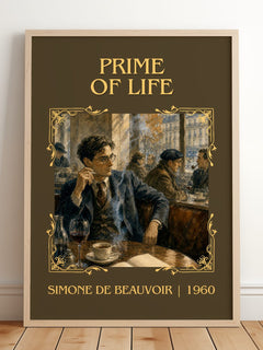 Prime of Life Classic Book Art Print by Simone de Beauvoir – framed print leaning on a wooden floor