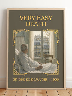 Very Easy Death Classic Book Art Print by Simone de Beauvoir – framed print leaning on a wooden floor