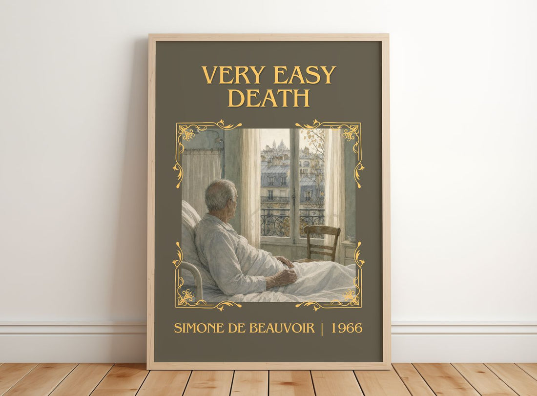 Very Easy Death Classic Book Art Print by Simone de Beauvoir – framed print leaning on a wooden floor