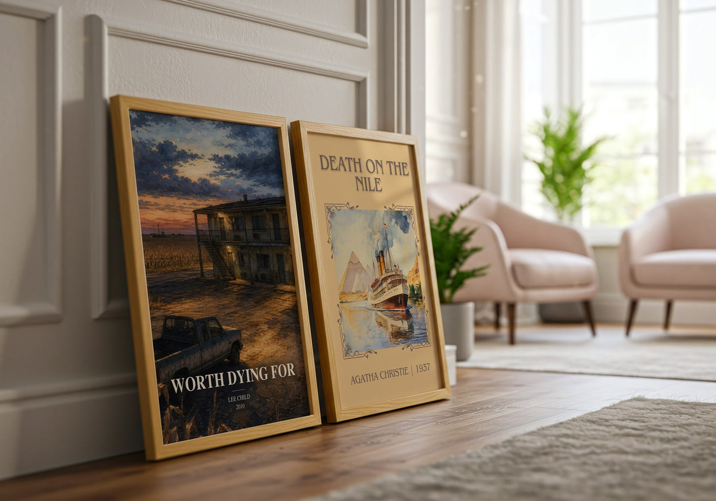 Worth Dying For watercolour print framed by window – literary home decor