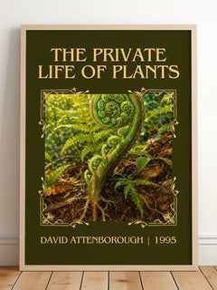 private life of plants Classic Book Art Print by David Attenborough – framed print leaning on a wooden floor