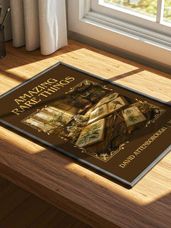 Amazing rare things Classic Book Art Print by David Attenborough – print on a sunlit desk