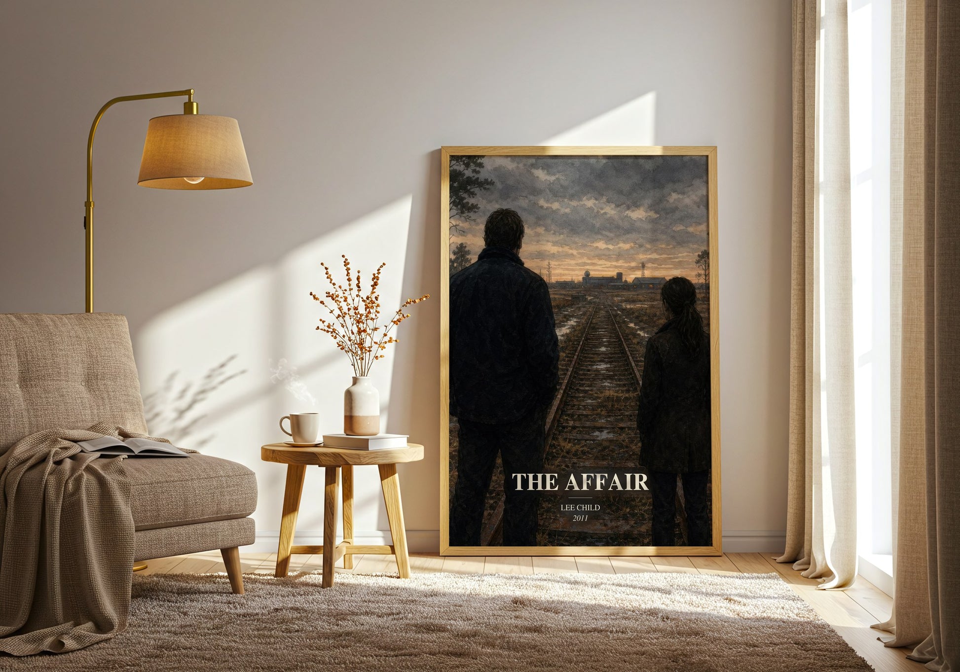 The Affair watercolour print in frame leaning in hallway – thriller wall art