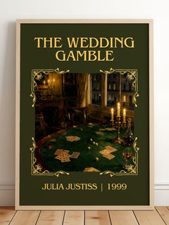 The Wedding Gamble Classic Book Art Print by Julia Justiss – framed print leaning on a wooden floor