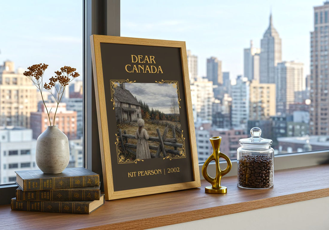Dear Canada Classic Book Art Print by Kit Pearson – framed print on a city-view windowsill