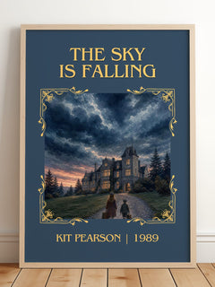 The sky is falling Classic Book Art Print by Kit Pearson – framed print leaning on a wooden floor