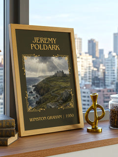 Jeremy Poldark Classic Book Art Print by Winston Graham – framed print on a city-view windowsill