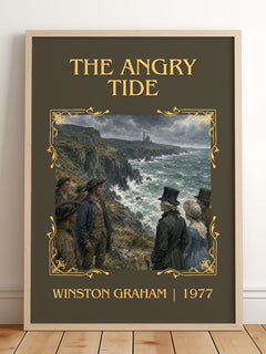 The Angry Tide Classic Book Art Print by Winston Graham – framed print leaning on a wooden floor