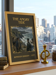 The Angry Tide Classic Book Art Print by Winston Graham – framed print on a city-view windowsill