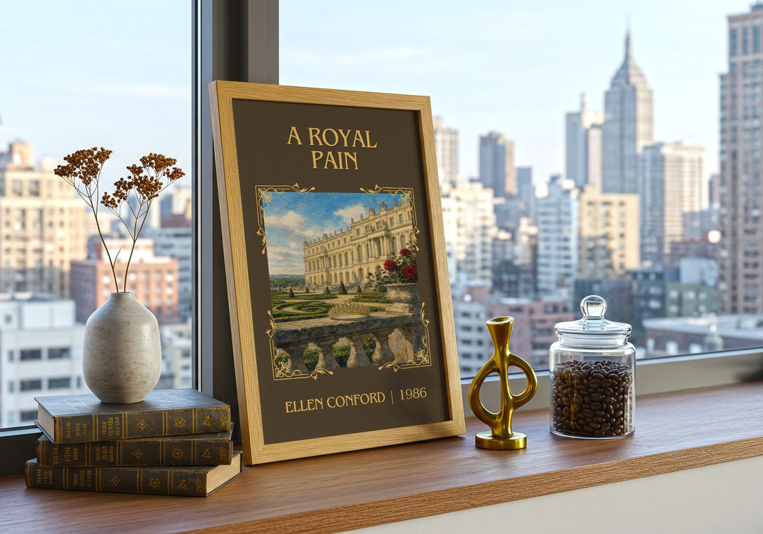 A royal pain Classic Book Art Print by Ellen Conford – framed print on a city-view windowsill