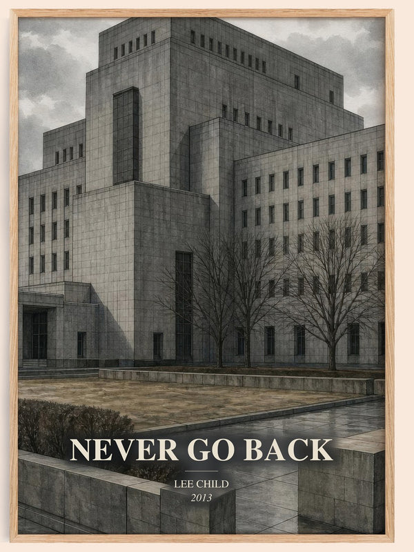 Never Go Back watercolour book poster by Lee Child – framed literary art print