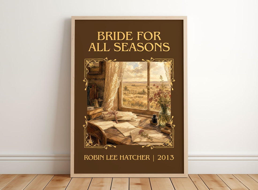 Bride for All Seasons Classic Book Art Print by Robin Lee Hatcher – framed print leaning on a wooden floor